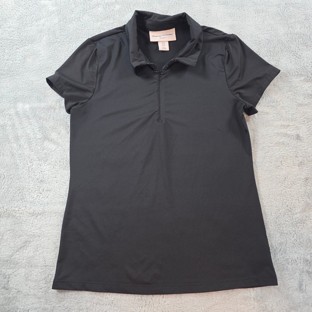 Tommy Bahama Women Small Black Golf Polo‎ Shirt Quarter Zip Stretch Short Sleeve